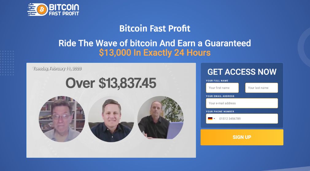 Bitcoin Fast Profit Erfahrungen - Screenshot der Startseite